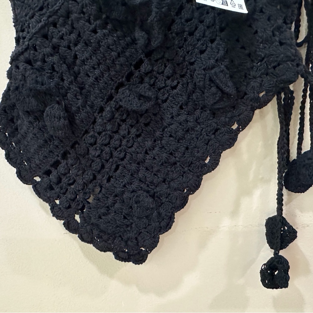 Zara Black Crochet Top Asymmetrical Scalloped Hem Side Tie Boho Festival Women S - Picture 7 of 8